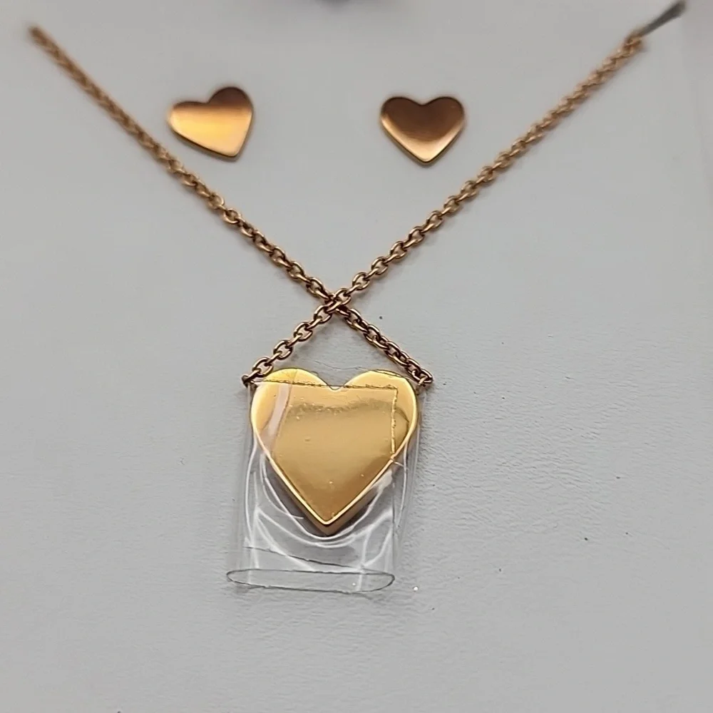 Michael Kors‎ Rose Gold Tone Heart Necklace and Earrings Set